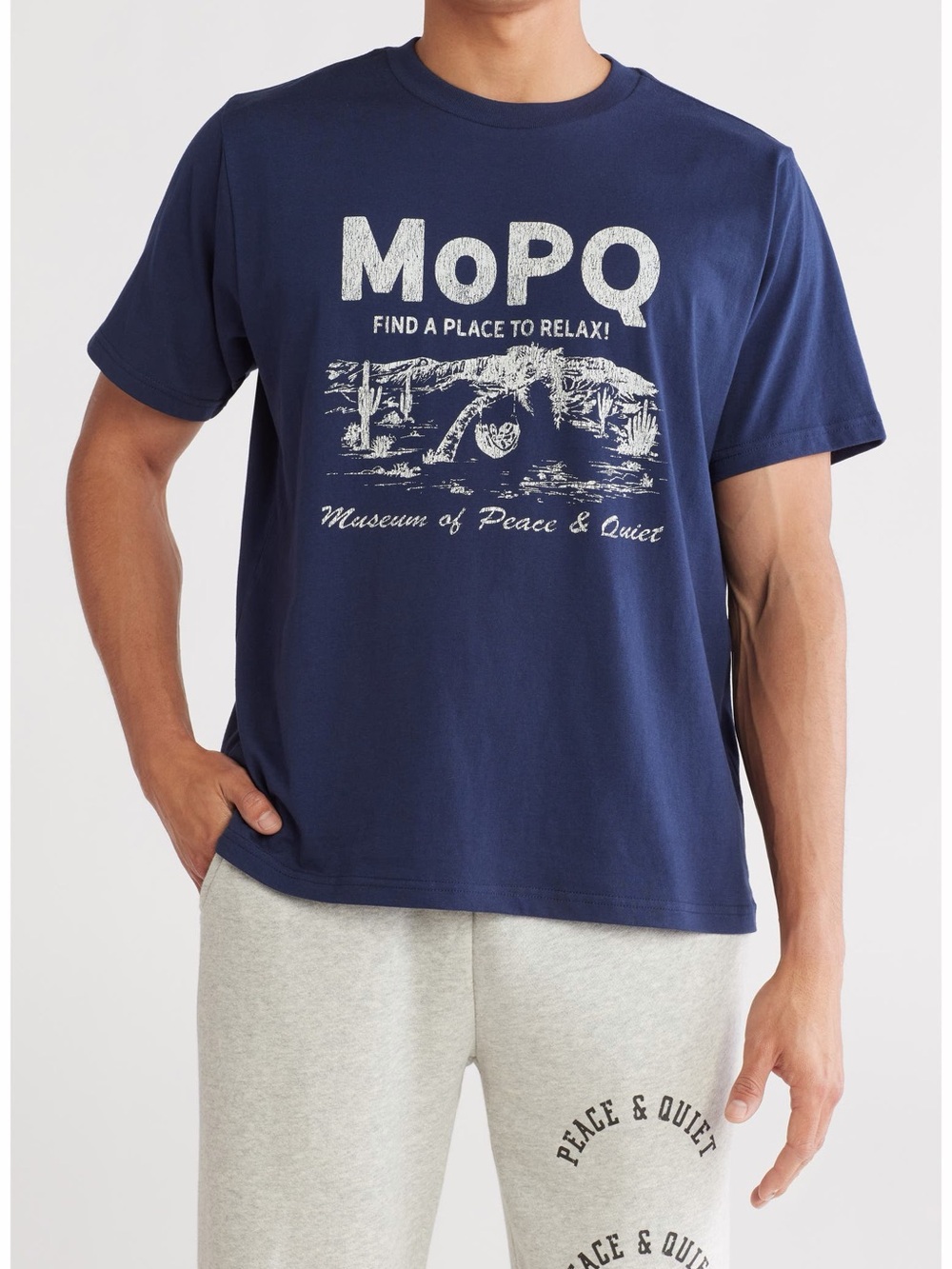 Museum of Peace & Quiet Relax Pigment Dyed Graphic T-Shirt Navy NWOT